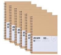 ZCZN A5 Cahier à Spirale Kraft 60 Feuillets par Bloc, Lot of 6 Blocs Carnet de Notes à Spirale Reliure Double Spirale, 80 g/m², Bloc Note Carnet Dessin, 120 Pages Pointillés