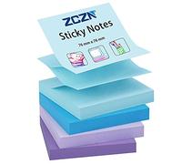 ZCZN Z-Notes - Lot de 4 blocs de post-its autocollants - 100 feuilles par bloc - 76 x 76 mm - 4 couleurs (bleu clair, bleu, violet clair, violet)