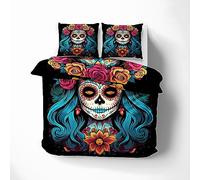 ZDABAOEC Housse de Couette 140x200 Tête de Mort, Parure de Lit Mexicaine 1 Personne, House de Couette Imprimée Reversible Microfibre avec Fermeture Eclair, 1 Taie d'oreiller 65x65