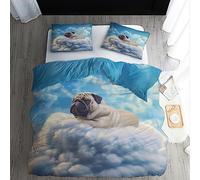ZDABAOEC Housse de Couette 220x240 Carlin, Parure de Lit Chien Mignon 2 Personnes, House de Couette Imprimée Reversible Microfibre avec Fermeture Eclair, 2 Taies d'oreiller 65x65