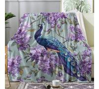 ZDABAOEC Plaid Polaire 220x240, Motif Paon Exotique Fleurs Violette, Couverture Lit 2 Personnes, Jete de Canape Grande Taille XXL, Couvertures et Plaids Flanelle Ultra Doux