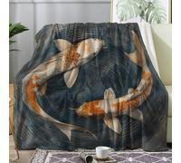 ZDABAOEC Plaid Polaire, Motif Poisson Koi Japonaise Oriental Chinois, Couverture Lit 1 Personne, Jete de Canape 150x200, Couvertures et Plaids Flanelle Ultra Doux