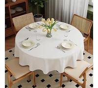Zdada Nappe lavable ronde blanche Ø180cm en polyester, résistante aux rayures, protection anti-taches, nappe pour l'extérieur, jardin, salle à manger, fêtes et ménage