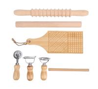 ZDAGELD Ensemble D'outils de Fabrication de Pâtes 7 Pièces, Planche à Gnocchi en Bois avec Tampon à Raviolis et Rouleau à Pâtisserie, Machine à Gnocchi Faite Maison, Cadeaux de Cuisine