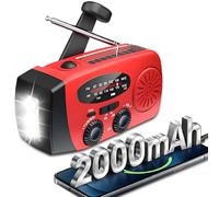 ZDAGELD Radio à Remontage 2000 MAh, Radio d'urgence Solaire Portable avec Alarme SOS, Météo AM/FM et Torche, pour Panne de Courant, Camping, Randonnée (Rouge)