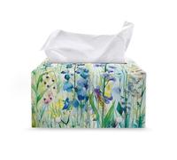 ZDCUSTOM Housse de boîte à mouchoirs rectangulaire Kleenex en cuir synthétique avec imprimé floral bleu pour bureau