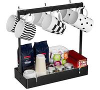 ZDDLOINP Porte-Tasses à Café avec Crochets Mobiles, Peut Contenir 6 Tasses, Support de Tasse à café pour Comptoir, Porte-Tasses pour Cuisine avec Base de Rangement pour Dosettes de Café, Capsules