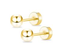 ZDE Femmes Boucles d'oreilles à tige plate en forme de boule en titane hypoallergénique Noires Boucles d'oreilles pour oreilles sensibles 3mm-6mm Boucle d'oreille plate pour Helix Tragus Cartilage