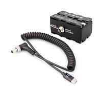 ZDETGU Adaptateur de Batterie Factice NP F Double Face avec Sortie de Type C - Câble à Ressort Flexible pour Moniteurs de Terrain, Lumières LED, Transmission Vidéo sans Fil - Compatible avec (Câble