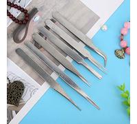 ZDETGU Ensemble de 6 Pinces à épiler ESD en Acier Inoxydable pour la Réparation électronique, Outils de PCB à Pointe Fine et à Buse Courbée pour la Manipulation des Composants de Circuits Imprimés