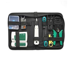 ZDETGU Kit d'outils 14 Pièces, Sertisseuse et Testeur de Câbles LAN Professionnels pour Réparation Ethernet, Sac de Matériel Portable avec Testeurs RJ45 RJ11, Compatible Cat5 Cat6, IT