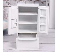 ZDETGU Modèle de Réfrigérateur de Simulation à Double Porte en Bois de Bouleau 1:12, pour Maison de Poupée, Blanc avec Garniture Argentée (Blanc avec Bordure argentée)