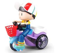 ZDETGU Tricycle Cascadeur de Dessin animé pour Enfants avec Musique et Lumières Dynamiques, Moto électrique à Trois Roues à Rotation à 360°, Jouet de Simulation en Plastique ABS pour Garçons et