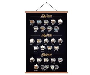 ZDFDC Affiche de café,Coffee Menu,décoration cuisine,Avec la description et le nom de 26 variétés de café,A2 Poster Toile,cadre bois-porte affiche magnetique,60X40cm