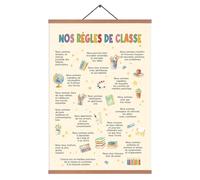 ZDFDC Affiche Règles de 2 avec Porte-Affiche Aimanté en Teck, 40x60 cm Poster sur Toile pour École Primaire, Maternelle et Chambre d'Enfant, Décoration Murale Éducative et Motivante