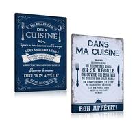 ZDFDC LOT DE 2 - Murale Decoration Cuisine en Plaque Metal Vintage - Pancarte avec Citation Française - Règles d'or de la Cuisine - TAILLE A4