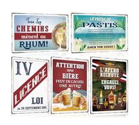 ZDFDC LOT DE 5PCS - Plaque Metal Vintage Bar 30x20cm - Pub Panneau avec Humour Citation Française - Bistrot Club Cave Restaurant Cuisine Murale Decoration Accessoire (Set A)