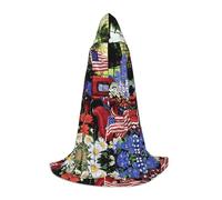 ZDFHKYDY 4th of July Patriotic Old Red Truck - Cape réglable imprimée pour adolescents - Cape pour jeunes pour festivals et scène, légère à capuche, taille S