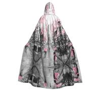 ZDFHKYDY Paris Street Tower Cape à capuche rose à imprimé floral pour adultes - Cape pour adulte abordable pour jeux de rôle, fêtes à thème et festivals - Coupe confortable avec capuche