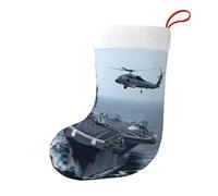 ZDFHKYDY Porte-avions - Chaussette de Noël réversible imprimée, décoration double face en flanelle pelucheuse pour sapin de cheminée, correspondance familiale.