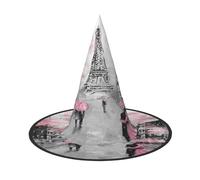 ZDFHKYDY Tour de rue de Paris Rose Floral - Chapeau d'Halloween à couverture complète - Chapeau unique en tissu Oxford pour adultes avec des motifs accrocheurs, pour les festivals et les fêtes à thème