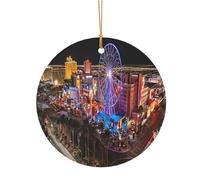 ZDFHKYDY Vue nocturne de Las Vegas - Pendentifs ronds en aluminium imprimés sur mesure - Impression double face, trou pré-percé pour travaux manuels et événements., 10cm, Alumide