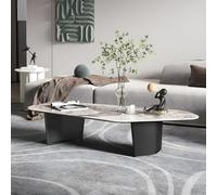 ZDFTGKM 15 "H Contemporain Table Cocktail Pierre Luge Café Italien Minimaliste Ardoise Simplicité Forme Irrégulière Top Pandora/Marron 51" L x 25.5" L 16" H