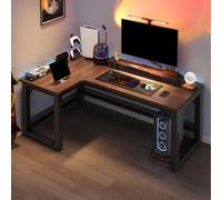 ZDFTGKM Bureau de bureau avec base en acier et gestion des câbles - Sans chaises - Table d'angle de sport électronique double bureau de jeu, étude, étudiant, écriture, marron, 119,4 x 99,1 x 76,2 cm