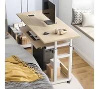 ZDFTGKM Bureau d'écriture en bois de 68,6 cm de haut avec roulettes - Table de diffusion en direct - Peut être surélevé et abaissé - Petit chevet - Blanc cassé - 61 x 45,7 cm (L x l)
