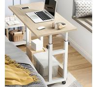 ZDFTGKM Bureau d'écriture en bois de 68,6 cm de haut avec roulettes - Table de diffusion en direct - Peut être surélevé et abaissé - Petit chevet - Blanc cassé - 61 x 40,6 cm (L x l)