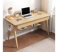 ZDFTGKM Bureau d'écriture en bois naturel avec base à tréteaux + 2 tiroirs - Moderne sans chaises - Table d'étude simple pour étudiant - Étagère incluse - 119,4 x 55,9 x 76,2 cm (L x l x H)