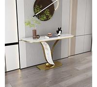 ZDFTGKM Console Glam en métal demi-lune résistante aux rayures avec piédestal blanc italien semi-circulaire porche entrée dalle roche meuble salon doré 150 x 30,5 x 78,7 cm (L x l x H)