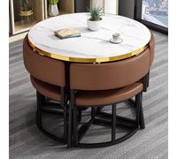 ZDFTGKM Ensemble de table de salle à manger ronde, petit bureau, salle de réception, club et chaise, café simple pour 4, négociation commerciale pour économiser de l'espace (marron rouge)