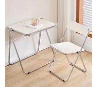 ZDFTGKM Ensemble Table et chaises Pliantes en Acrylique, Petite Table d'appoint avec Plateau TV pour Le goûter, Bureau Pliable pour la Maison, Le Bureau et l'extérieur (Table et Chaise, Blanc)