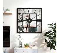 ZDFTGKM Horloge murale décorative moderne, 50,8 cm, horloge noire carrée pour salon, bureau, chambre, entrée, foyer, cheminée, miroir HD 61 cm