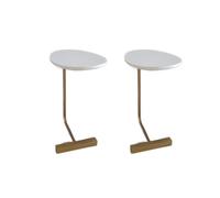ZDFTGKM Lot de 2 petites tables d'appoint en bois mobiles en forme de C pour chambre à coucher, table de chevet avec dessus blanc et base dorée, 30 x 45 x 60 cm (L x l x H)