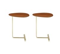 ZDFTGKM Lot de 2 petites tables d'appoint en bois mobiles en forme de C pour chambre à coucher, table de lecture paresseuse, base dorée, 30 x 45 x 60 cm (L x l x H)