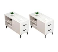 ZDFTGKM Lot de 2 tables bout de canapé rectangulaires en pierre avec base en fer noir, tiroirs et rangement inclus pour canapé, table de chevet nordique longue, blanc café, 90,2 x 40,6 x 61 cm (L x l