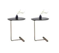 ZDFTGKM Lot de 2 tables d'appoint en forme de C - Table basse mobile en forme de C - Pour chambre à coucher - Table de chevet paresseuse - Dessus en noyer foncé - Base dorée - 30 x 45 x 60 cm (L x l x