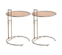 ZDFTGKM Lot de 2 tables rondes en verre avec hauteur réglable et base en acier inoxydable argenté transparent pour canapé café en métal orange, 50,8 x 67,3 x 91,4 cm (L x l x H)