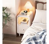 ZDFTGKM Organiseur de table de nuit, table d'appoint étroite, table de nuit pour chambre à coucher, petites tables de nuit, avec tiroir et étagère de rangement, salon (blanc crème, 25 x 38 x 48 cm)