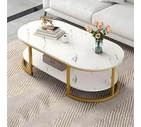 ZDFTGKM Table basse Glam de forme ovale simple pour cocktail - Petit coin blanc avec étagère incluse - 119,4 x 61 x 45,7 cm (L x l x H)