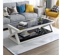 ZDFTGKM Table basse moderne en verre avec étagère de rangement rectangulaire, base noire et blanche, 100,3 x 61 x 45,7 cm (L x l x H)