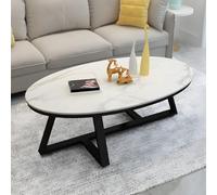 ZDFTGKM Table basse ovale en imitation marbre et pierre avec pieds croisés pour cocktail - Ardoise nordique - Pour salon - Blanc/gris - Base noire - 100,3 x 49,5 x 45,7 cm (L x l x H)