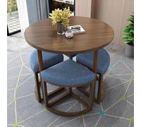 ZDFTGKM Table basse ronde simple pour salle de réception, salle à manger, salle à manger, petite table et chaises pour économiser de l'espace (bleu clair + noyer)
