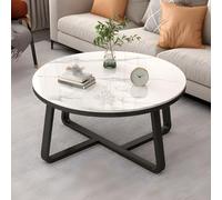 ZDFTGKM Table basse simple ardoise et métal cadre rond 1 thé balcon italien petit appartement base noire feuille blanche 24" L x l 18" H