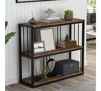 ZDFTGKM Table console rectangulaire moderne du milieu du siècle en bois massif étagère de rangement de style américain rétro en fer forgé bande de porche long côté étroit marron 119,4 cm (L) x 20,3 cm