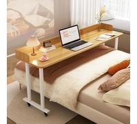 ZDFTGKM Table d'appoint de lit avec roulettes pivotantes, table de chevet portable médicale debout pieds robustes en métal (noyer clair B, 150 cm)