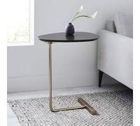 ZDFTGKM Table d'appoint en bois de C mobile en forme de C - Petit canapé d'angle pour chambre à coucher - Table de chevet paresseuse - Dessus en noyer foncé - Base dorée - 30 x 45 x 60 cm (L x l x H)