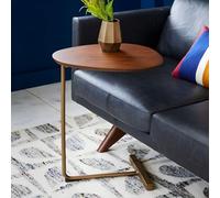 ZDFTGKM Table d'appoint en bois mobile en forme de C - Petit canapé d'angle pour chambre à coucher - Table de chevet paresseuse - Dessus marron - Base dorée - 30 x 45 x 60 cm (L x l x H)